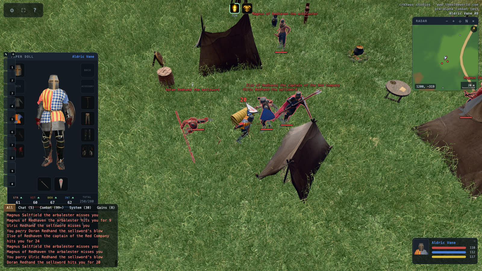 The paper doll open mid-fight, a knight in a great helm and quartered surcoat set upon by the Red Company in their camp